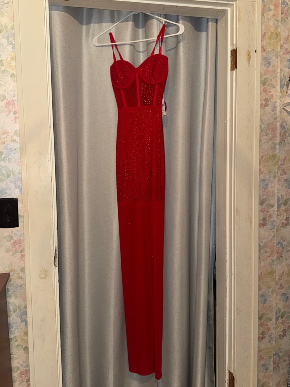BRAND NEW Windsor Red Beaded Bustier Maxi Gown